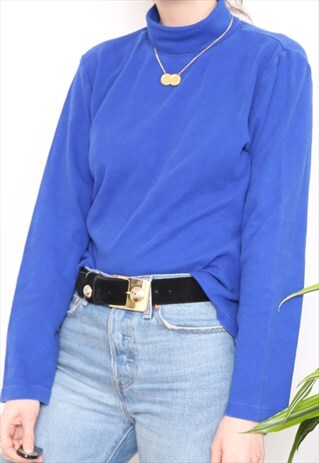 VINTAGE 90S BLUE POLO HIGH TURTLE NECK TOP
