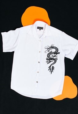 Vintage Shirt Y2K Chinese Dragon Tattoo Unisex Top in White