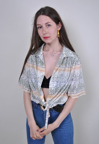 60S VINTAGE FLORAL PATTERN VOCATION SHIRT, SIZE M