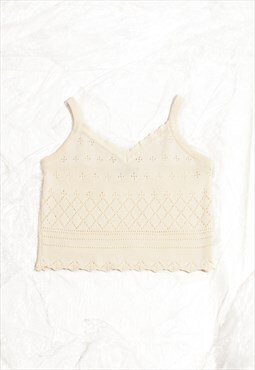 Vintage 90s Crop Top in Beige Knitted