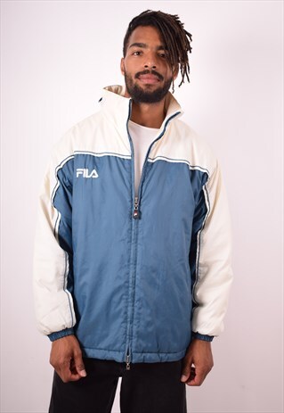 FILA MENS VINTAGE PADDED JACKET SMALL BLUE 90S