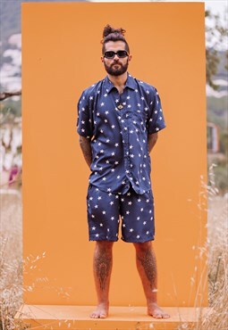 NAVY STAR Print Short Sleeve Summer Cotton Shirt