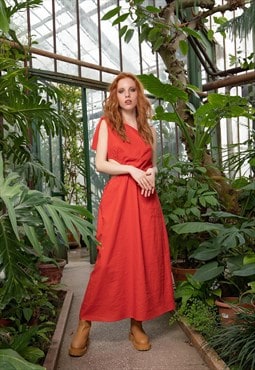 One-shoulder linen dress with cut-out design on the one side