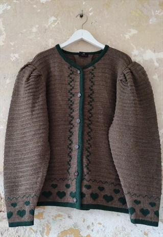VINTAGE BROWN AUSTRIAN TRACHTEN STYLE CARDIGAN