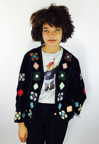 VINTAGE VELVET FESTIVAL PATCH EMBROIDERED JACKET