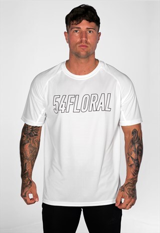 54 FLORAL CORE MESH GRAPHIC GYM T-SHIRT - WHITE/BLACK
