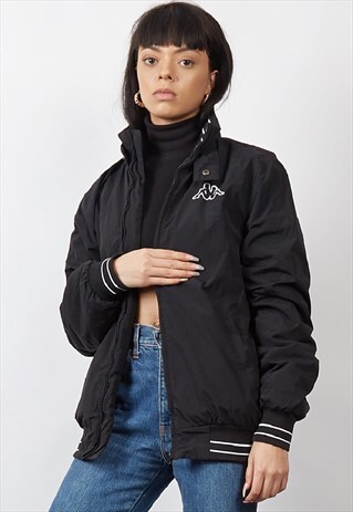 VINTAGE 90'S KAPPA BLACK FLEECE LINED BOMBER JACKET