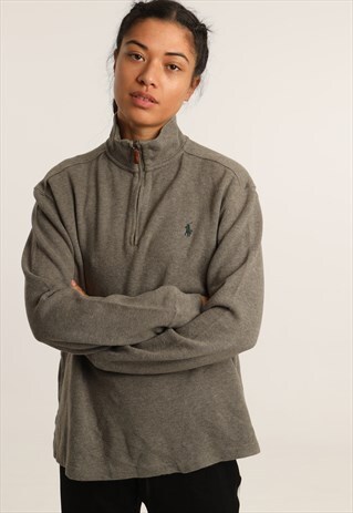 VINTAGE RALPH LAUREN EMBROIDERED LOGO 1/4 ZIP SWEATSHIRT
