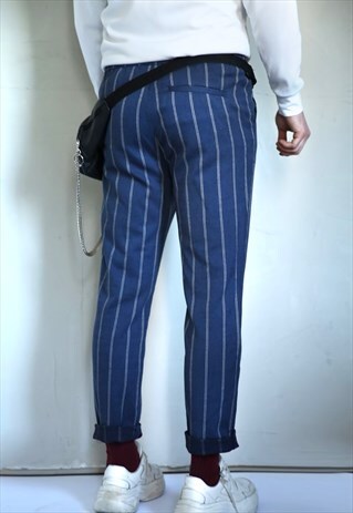 VINTAGE MARC O'POLO NAVY BLUE STRIPED PANTS