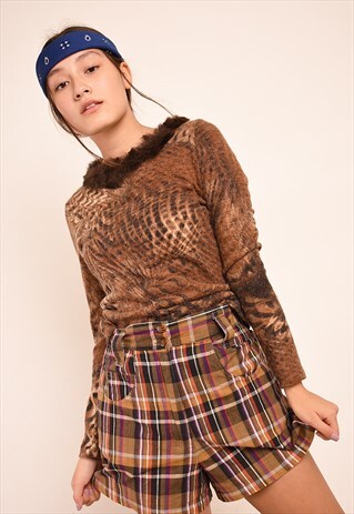Y2K RETRO ANIMAL LEOPARD PATTERN TRIMMED KITSCH KNIT JUMPER
