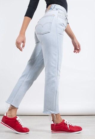 VINTAGE 80S REWORKED FRAYED HEM 501 JEANS LIGHT WASH / 0054