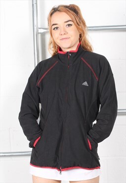 Vintage Adidas Fleece in Black Fluffy Full Zip Jumper UK 18
