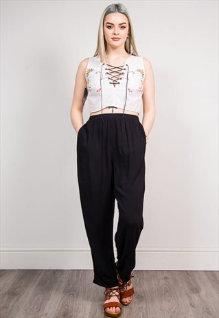 VINTAGE WIDE LEG BLACK LOOSE FIT TROUSERS