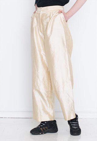 VINTAGE BEIGE HIGH WAIST WIDE LEG RETRO TROUSERS