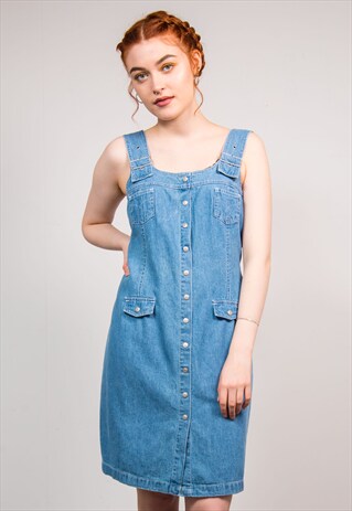 90'S VINTAGE BLUE DENIM PINAFORE STYLE DRESS