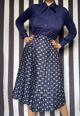 Vintage 80s navy pleated midi skirt