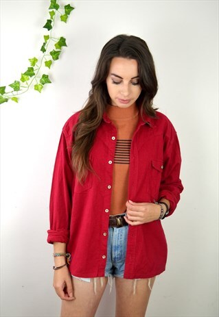 90S VINTAGE RED MINIMAL FLANNEL SHIRT
