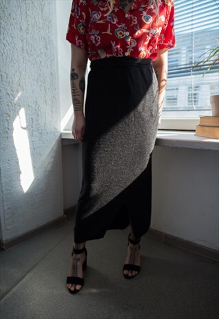 VINTAGE 80'S GREY WOOL KNITTED SKIRT
