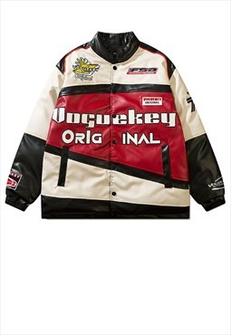 Motorcycle varsity jacket Faux leather Racing bomber in red