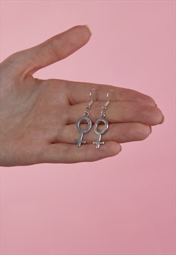 Venus Female Symbol Silver Plated Hook Earrings