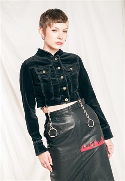 Vintage Crop Blazer Y2K Rave Chain Jacket in Black Cord