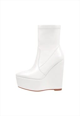 Wedge High Heel Platform Zip up Ankle Boots