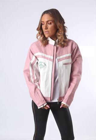 LEATHER BIKER JACKET FITTED VINTAGE EDGE UK 16 (E5AZ)