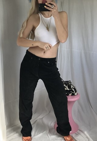 VINTAGE 90S MID RISE BLACK BUTTER SOFT SUEDE BIKER TROUSERS