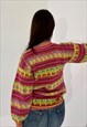 VINTAGE CHERRY PRINT 80S YELLOW AND PINK JUMPER