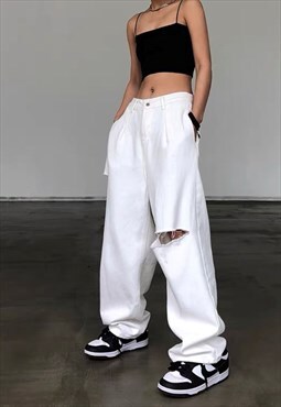 White Front Cut Hiphop Y2K Street K Fashion Jeans