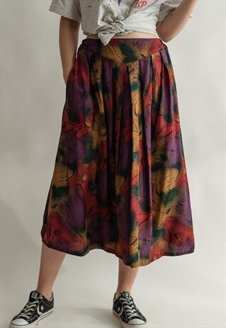 VINTAGE 70S PATTERNED MIDI PLEATED SKIRT