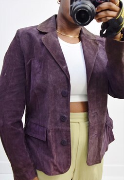 Vintage suede leather jacket in purple