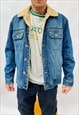 VINTAGE SIZE L DENIM SHEARLING JACKET IN BLUE