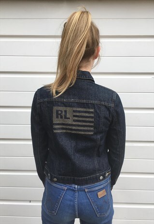 WOMENS VINTAGE 90S RALPH LAUREN JACKET DENIM SILVER FLAG