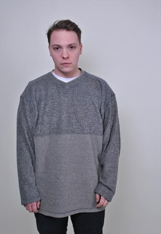 VINTAGE GRAY OVERSIZE SWEATSHIRT, 90S GREY GRUNGE PULLOVER