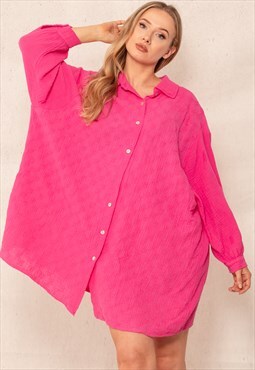  pink floral broderie oversized shirt dress