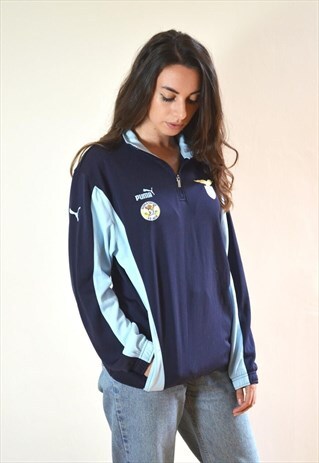 90S VINTAGE PUMA BLUE LAZIO FOOTBALL 1/4 ZIP TRACK JACKET