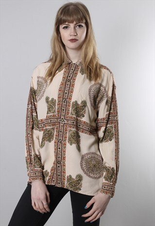 VINTAGE 80S PAISLEY PATTERNED BLOUSE SHIRT TOP