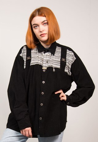 VINTAGE 90'S BLACK WESTERN STYLE CORD SHIRT