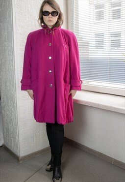 Vintage 80's Magenta Pink Wool Parka Coat