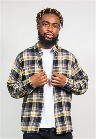 90'S YELLOW TARTAN CHECK FLANNEL SHIRT