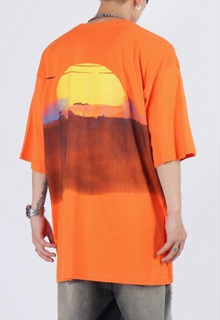 Orange Graphic oversized T shirt tee Y2K Unisex