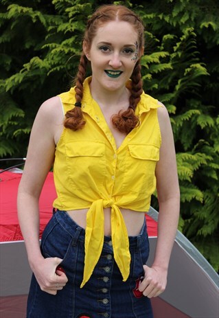 VINTAGE 80S BRIGHT YELLOW FESTIVAL CROP TOP