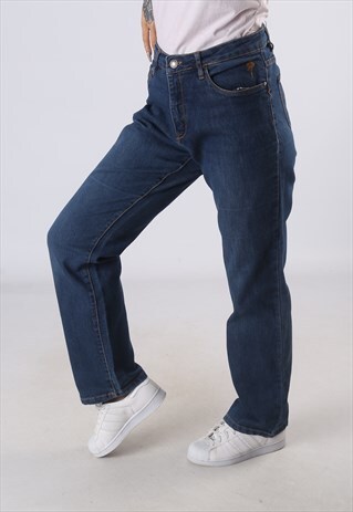 VINTAGE HIGH WAISTED DENIM JEANS STRAIGHT LEG UK 14 (C1D)