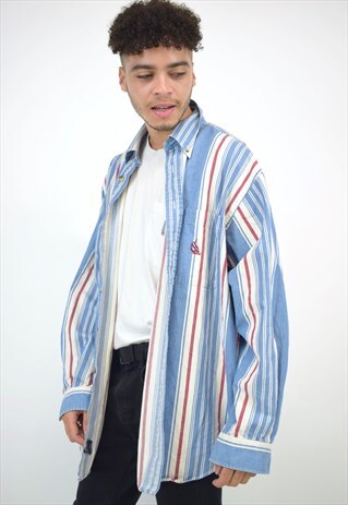 VINTAGE 90S NAUTICA BLUE RED STRIPE SHIRT