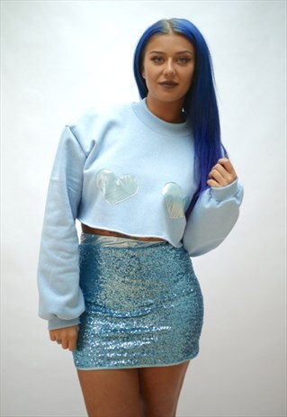 BABY BLUE CROP JUMPER BLUE METALLIC HEARTS