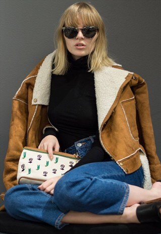 FAUX SUEDE SHEARLING JACKET - BROWN