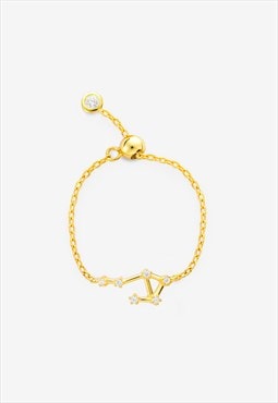 Gold Libra Constellation Sign Chain Ring - Adjustable