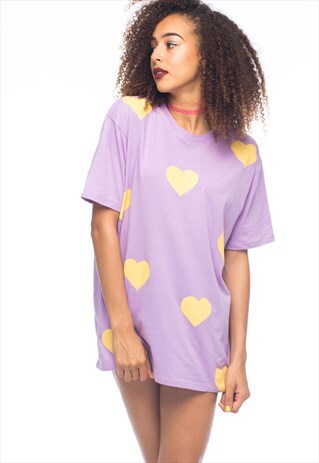 LILAC FESTIVAL BOYFRIEND TEE WITH YELLOW HEART PRINT