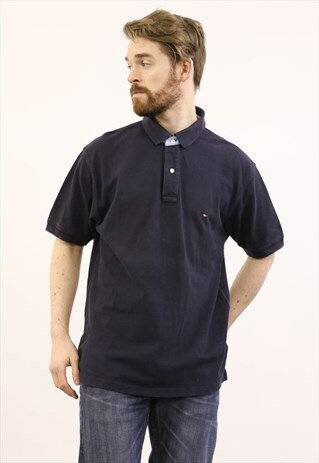 TOMMY HILFIGER VINTAGE 1990S NAVY BLUE POLO SHIRT